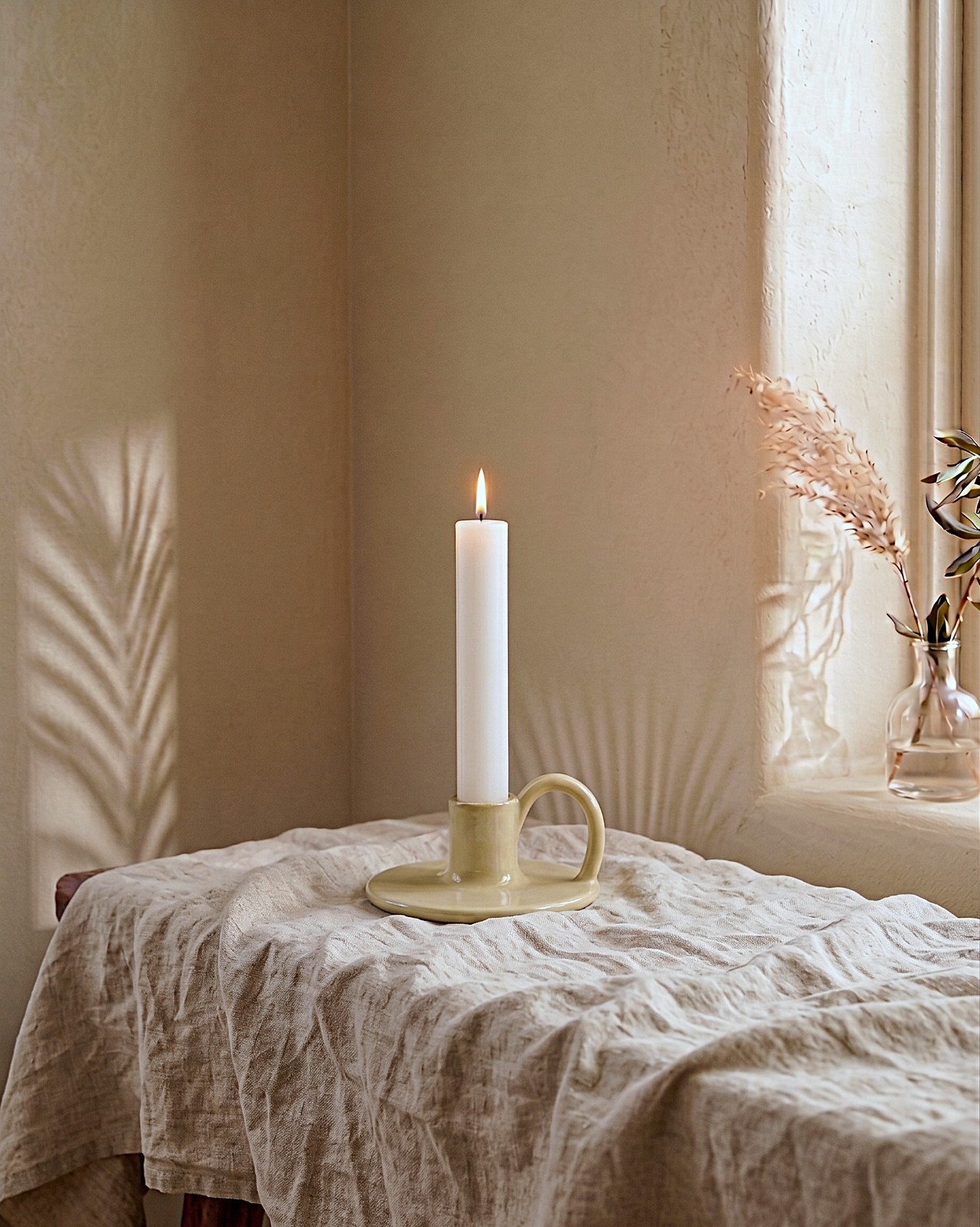 Bougeoir céramique avec anse beige